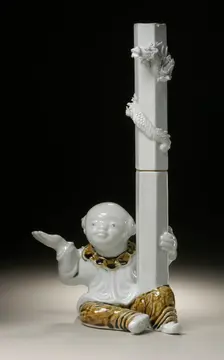 Chinese Boy (karako) Holding Candlestick with Raised Dragon, 19th century. Creator: Unknown