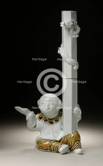 Chinese Boy (karako) Holding Candlestick with Raised Dragon, 19th century. Creator: Unknown.