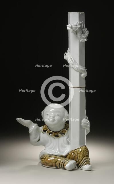 Chinese Boy (karako) Holding Candlestick with Raised Dragon, 19th century. Creator: Unknown.