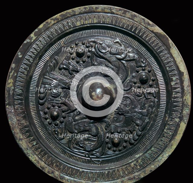 Chinese bronze mirror with figures of the Taoist gods, 2nd century. Artist: Unknown