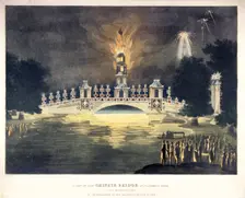 ...Chinese Bridge in St James's Park..., in celebration of the glorious peace of 1814 Artist: Frederick Calvert
