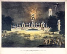 ...Chinese Bridge in St James's Park..., in celebration of the glorious peace of 1814 Artist: Frederick Calvert