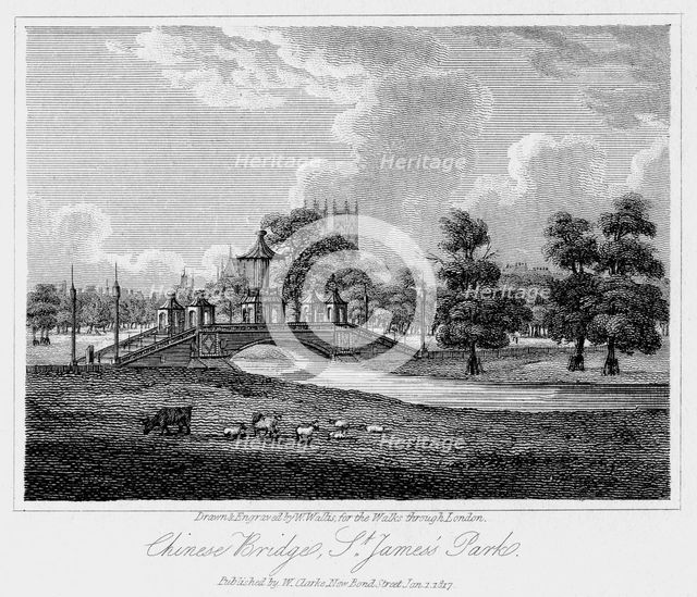 Chinese Bridge, St James's Park, Westminster, London, 1817.Artist: W Wallis