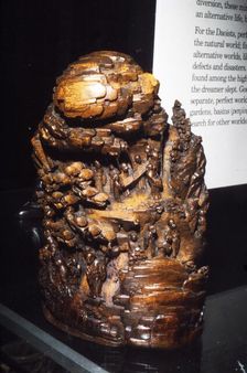 Chinese carving, Mountain with Daoist Immortals examing Ying Yang Diagram, 18th century