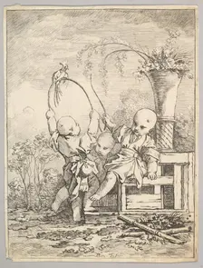 Chinese Children Playing with a Parrot, 1760-70. Creator: Louis Antoine Crozat, Baron de Thiers