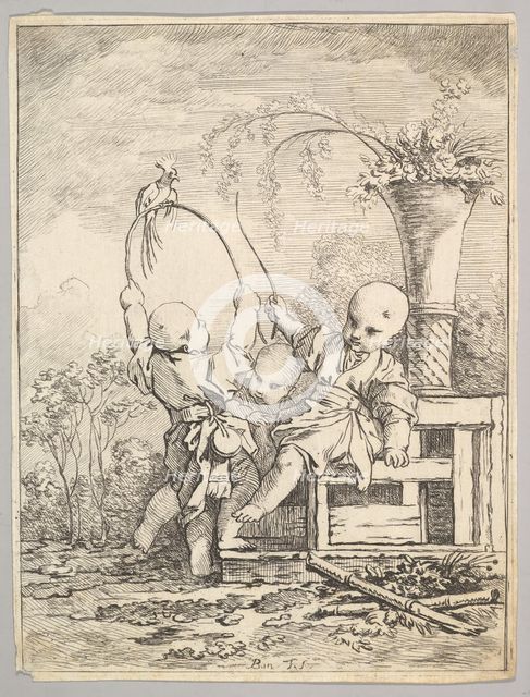 Chinese Children Playing with a Parrot, 1760-70. Creator: Louis Antoine Crozat, Baron de Thiers.