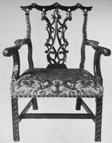 Chinese Chippendale Elbow-Chair with Seat in Contemporary Needlework mid 18th century, (1928). Artist: Thomas Chippendale