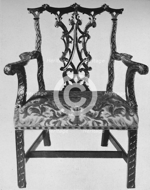 'Chinese Chippendale Elbow-Chair  with Seat in Contemporary Needlework', mid 18th century, (1928). Artist: Thomas Chippendale.
