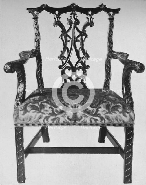'Chinese Chippendale Elbow-Chair  with Seat in Contemporary Needlework', mid 18th century, (1928). Artist: Thomas Chippendale.