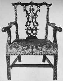Chinese Chippendale Elbow-Chair with Seat in Contemporary Needlework mid 18th century, (1928). Artist: Thomas Chippendale