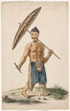 Chinese craftsman with parasol and razor, c.1675-c.1725. Creator: Anon