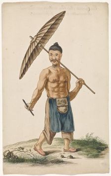 Chinese craftsman with parasol and razor, c.1675-c.1725. Creator: Anon