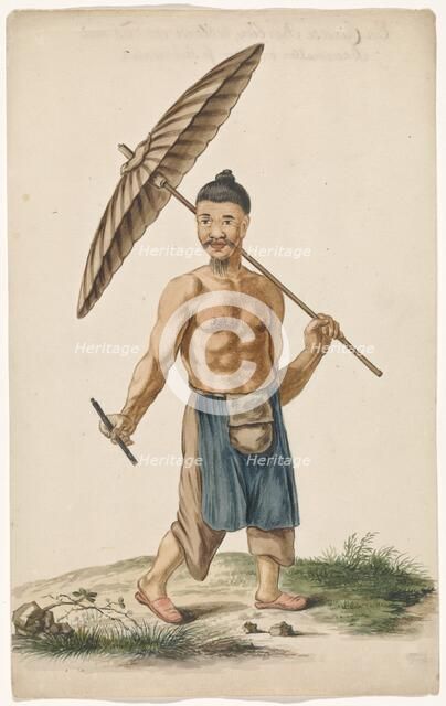 Chinese craftsman with parasol and razor, c.1675-c.1725. Creator: Anon.
