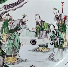 Chinese dish showing a divination scene, 17th century