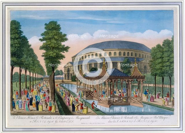 Chinese House, Rotunda and the company in masquerade, Ranelagh Gardens, London, 18th century. Creator: John Bowles.