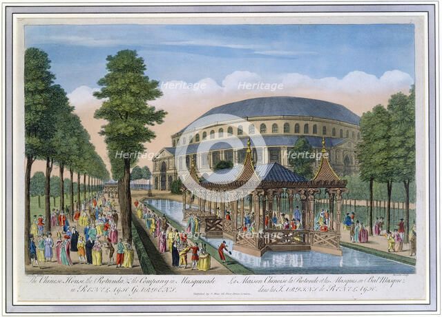 Chinese House, Rotunda and the company in masquerade, Ranelagh Gardens, London, 18th century. Artist: John Bowles