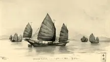 Chinese junks at the entrance to Hong Kong Harbour, 1898. Creator: Christian Wilhelm Allers