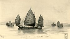 Chinese junks at the entrance to Hong Kong Harbour, 1898. Creator: Christian Wilhelm Allers