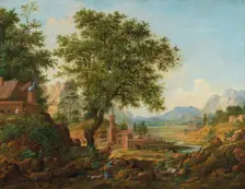 Chinese landscape with staffage, 1830-1840s. Creator: Legashov, Anton Mikhaylovich (1798-1865)