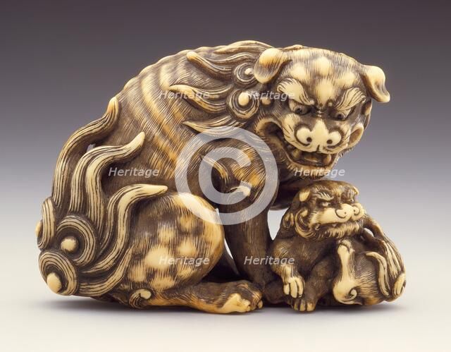 Chinese Lion and Young, 18th century. Creator: Tomotada.