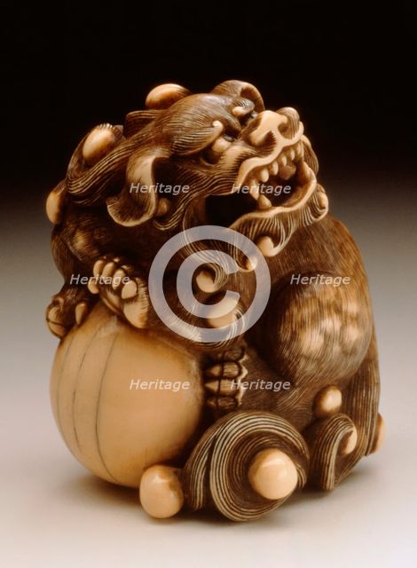 Chinese Lion Guarding the Jewel of the Buddha, 18th century. Creator: Unknown.