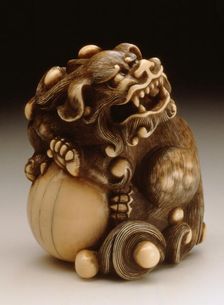 Chinese Lion Guarding the Jewel of the Buddha, 18th century. Creator: Unknown
