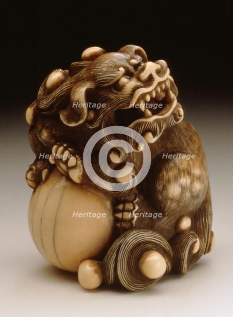 Chinese Lion Guarding the Jewel of the Buddha, 18th century. Creator: Unknown.