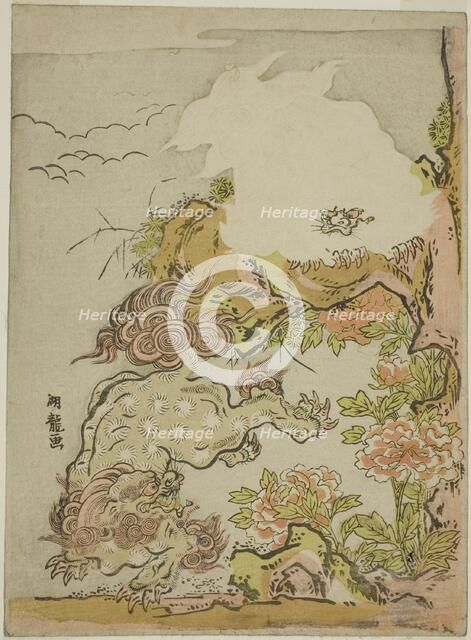 Chinese Lions and Peonies, c. 1772. Creator: Isoda Koryusai.