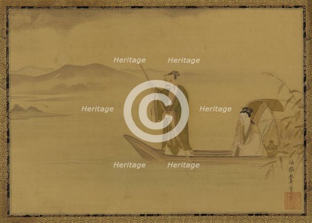 Chinese man and woman in a boat, Edo period, mid 17th century. Creator: Kano Yasunobu.
