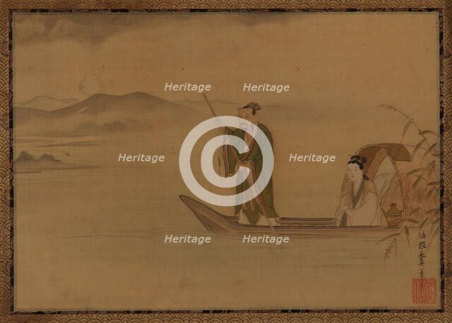 Chinese man and woman in a boat, Edo period, mid 17th century. Creator: Kano Yasunobu.