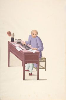 Chinese Man at Desk with an Abacus, 19th century. Creator: Anon