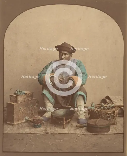 [Chinese Man Sitting with Tools], 1870s. Creator: Unknown.