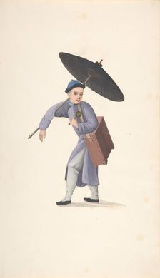 Chinese Man with Parasol, Rattle and Box, 19th century. Creator: Anon
