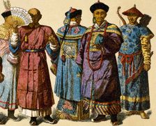 Chinese mandarin wearing official dress and house attire next to Chinese archer, Modern Age. Creator: Unknown