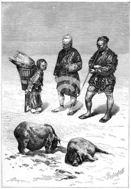 Chinese miners from the Upper Yangtze highlands, 1895.Artist: Bertrano