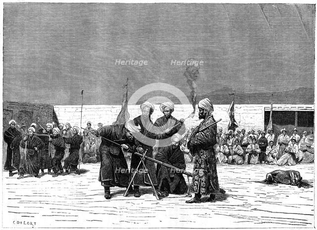 Chinese military exercise, Kashgar, China, 19th century. Artist: Delort