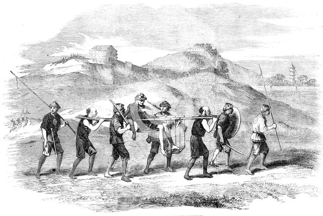 Chinese Mode of Carrying the Wounded, 1857. Creator: Unknown.