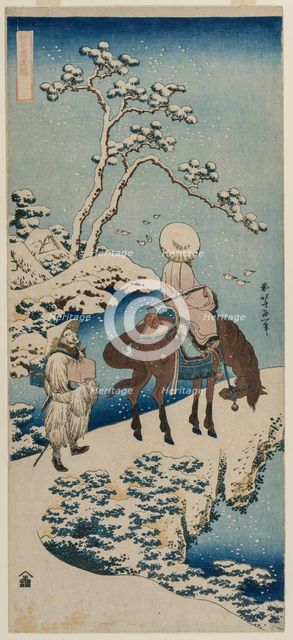 Chinese Official Pausing on a Bridge to View the Snow..., 1834-1835. Creator: Katsushika Hokusai (Japanese, 1760-1849).