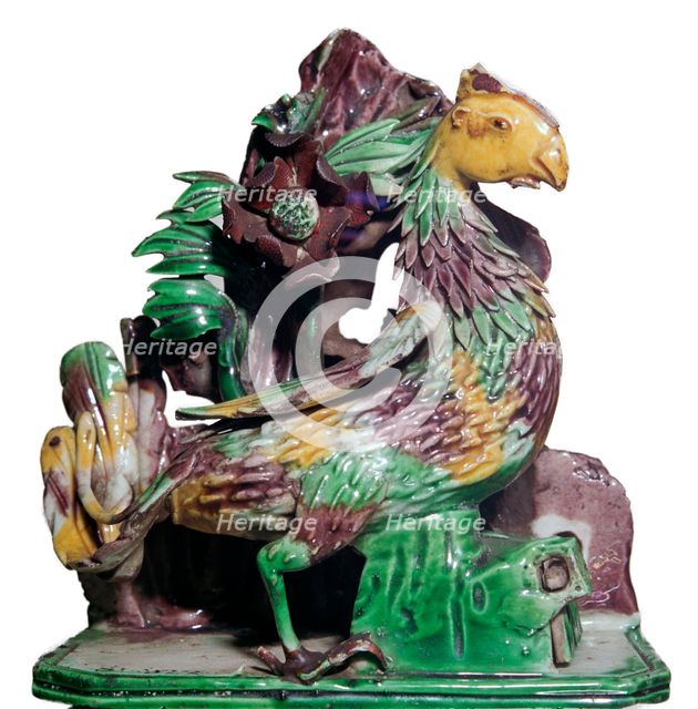 Chinese porcelain of a phoenix in a rockery, 18th century. Artist: Unknown