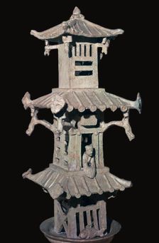 Chinese pottery model of a watch-tower, 1st century