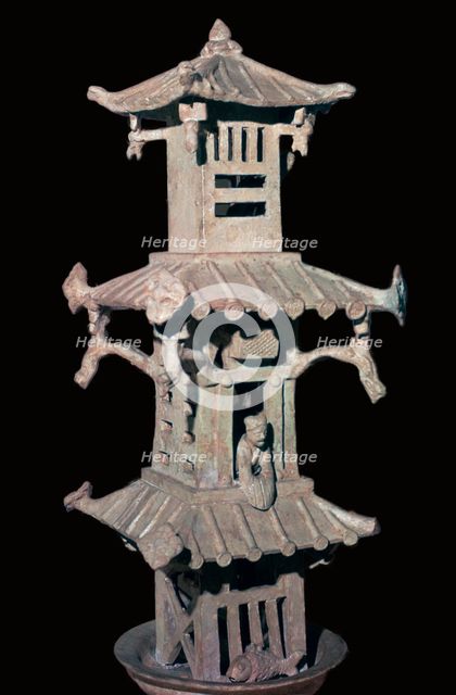 Chinese pottery model of a watch-tower, 1st century. Artist: Unknown