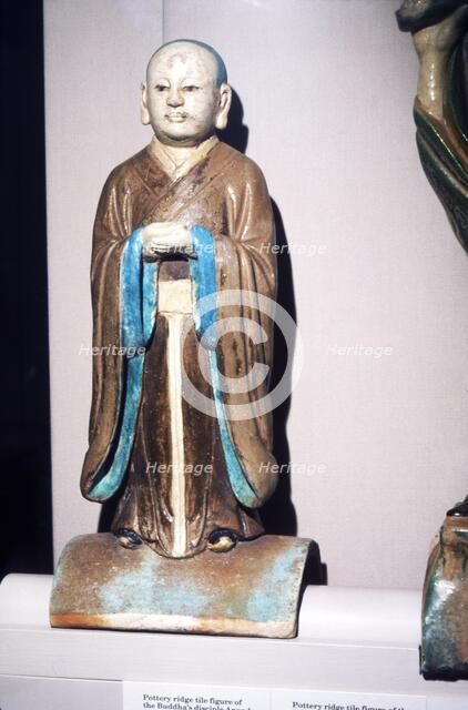 Chinese Pottery Ridge Tile figure of Buddhas disciple, Ming Dynasty. 16-17th century. Artist: Unknown.