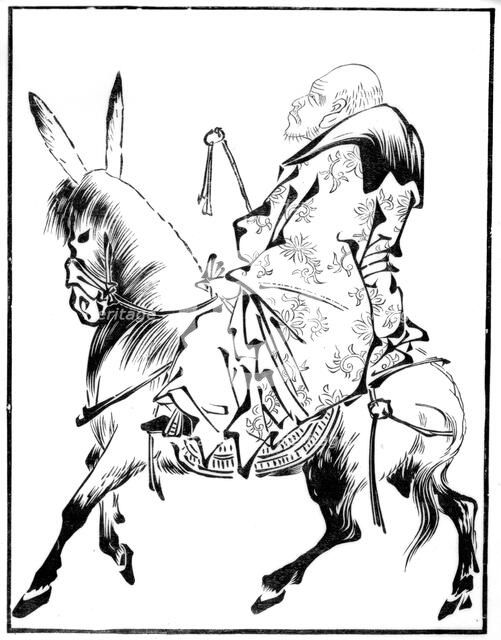 Chinese priest on a mule, 15th century (1886). Artist: Unknown