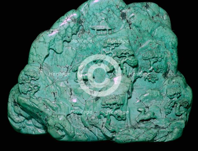 Chinese Quing Dynasty turquoise carving of a mountain, 18th century Artist: Unknown