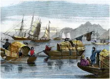 Chinese sampans in the harbour of Hong Kong, c1875