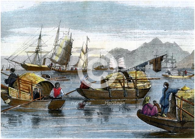Chinese sampans in the harbour of Hong Kong, c1875. Artist: Unknown