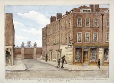 Chiswell Street with entrance to the Royal Artillery Company's ground, Finsbury, London, 1880