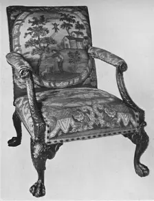 Chippendale Mahogany Arm-Chair with Needlework Upholstery mid 18th century, (1928). Artist: Thomas Chippendale