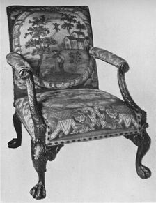 Chippendale Mahogany Arm-Chair with Needlework Upholstery mid 18th century, (1928). Artist: Thomas Chippendale