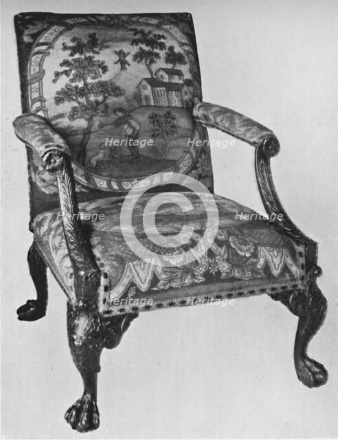 'Chippendale Mahogany Arm-Chair with Needlework Upholstery',  mid 18th century, (1928). Artist: Thomas Chippendale.